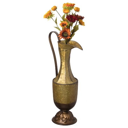 Antique Style 1 Handle Metal Jug Floor Vase For Entryway, Living Room Or Dining Room, Small
